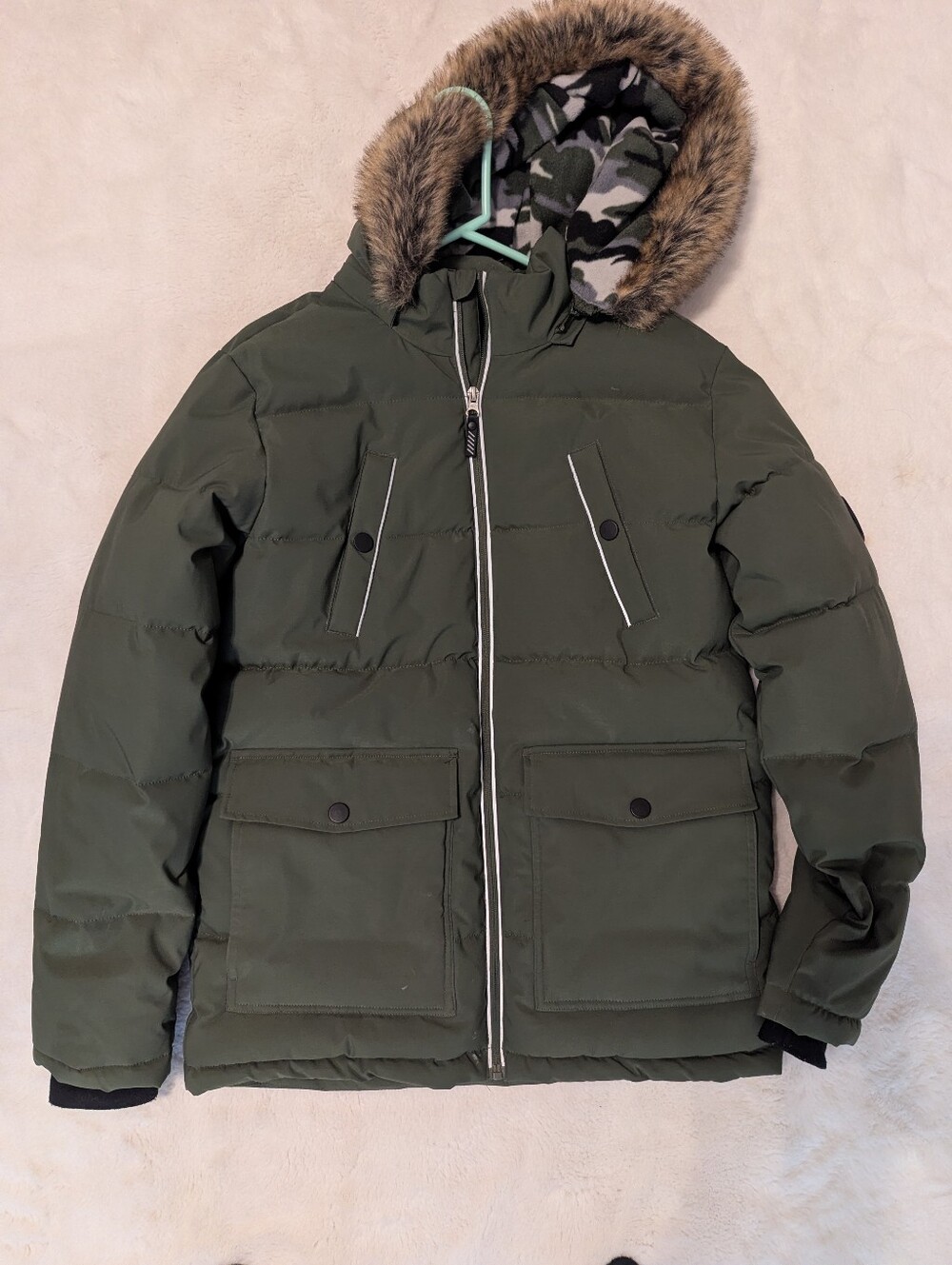 Members Mark Boys's Olive Green Puffer Parka Jacket with Hood Boys XL